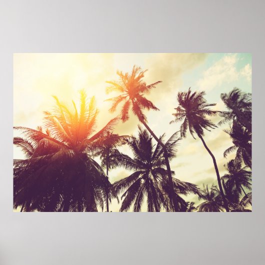 Tropical beach background with palm trees silhouet ポスター (正面)