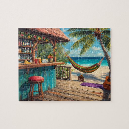 Tropical Beach Bar Hammock Art ジグソーパズル (横)
