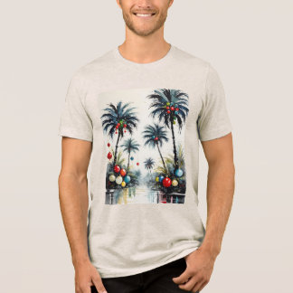 Tropical Beach Christmas Palm Trees With Ornaments トライブレンドTシャツ