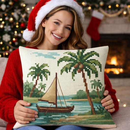 Tropical Beach Christmas Throw Pillow クッション