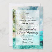 Tropical Beach Coastal Watercolor Catholic Wedding 招待状 (正面)