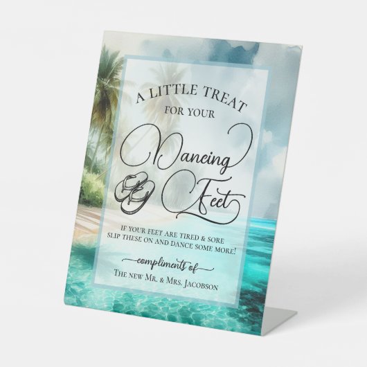 Tropical Beach Dancing Feet Flip Flop Wedding  台座サイン (正面)