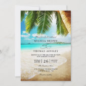 Tropical Beach Destination Chic QR Code Wedding 招待状 (正面)