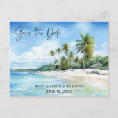 Tropical Beach Destination Wedding Save the Date 案内ポストカード (正面)