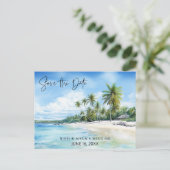 Tropical Beach Destination Wedding Save the Date 案内ポストカード (スタンド正面)