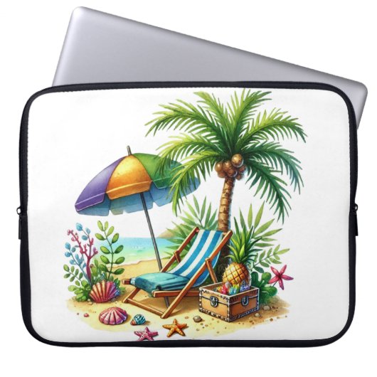 Tropical Beach Electronics Bag ラップトップスリーブ (正面)