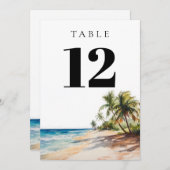 Tropical Beach Elegant Modern Table Number 招待状 (正面/裏面)