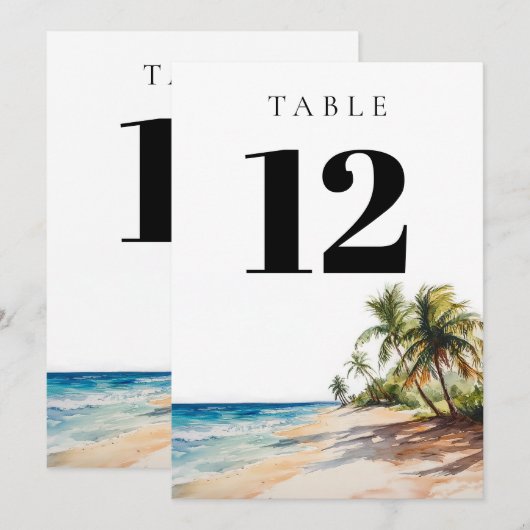 Tropical Beach Elegant Modern Table Number 招待状 (正面/裏面)