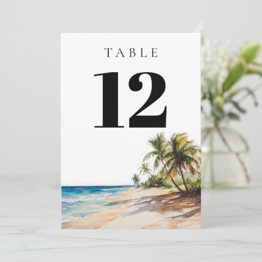 Tropical Beach Elegant Modern Table Number 招待状 (スタンド正面)