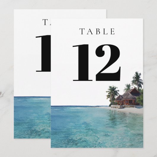 Tropical Beach Elegant Modern Table Number 招待状 (正面/裏面)