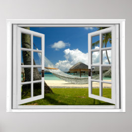 Tropical Beach Faux Artificial Window View ポスター