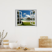 Tropical Beach Faux Artificial Window View ポスター (キッチン)
