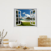 Tropical Beach Faux Artificial Window View ポスター (キッチン)