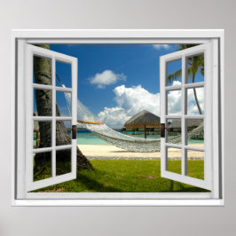 Tropical Beach Faux Artificial Window View ポスター