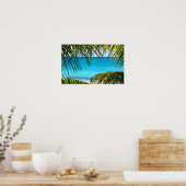 Tropical Beach framed with Palm Fronds ポスター (キッチン)
