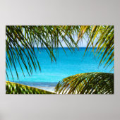 Tropical Beach framed with Palm Fronds ポスター (正面)