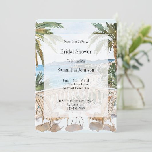 Tropical Beach French Riviera Bridal Shower 招待状 (スタンド正面)
