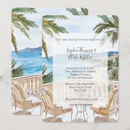 Tropical Beach French Riviera Wedding 招待状 (正面/裏面)