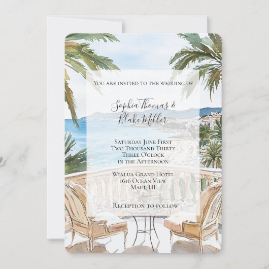 Tropical Beach French Riviera Wedding 招待状 (正面)