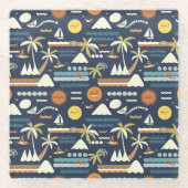 Tropical Beach Fun Pattern ガラスコースター (正面)