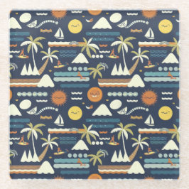 Tropical Beach Fun Pattern ガラスコースター