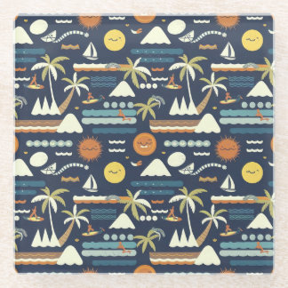 Tropical Beach Fun Pattern ガラスコースター