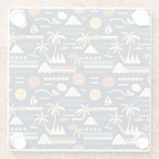 Tropical Beach Fun Pattern ガラスコースター (裏面)