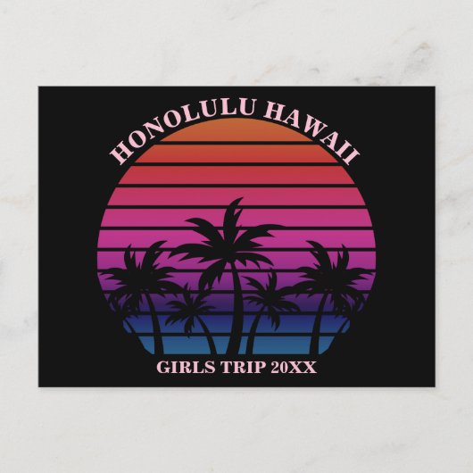 Tropical Beach Girls Trip Pink Black Custom ポストカード (正面)