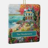 Tropical Beach House Turquoise Pink Name Christmas セラミックオーナメント (右)