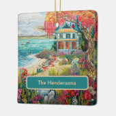 Tropical Beach House Turquoise Pink Name Christmas セラミックオーナメント (左)
