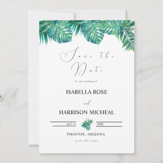 TROPICAL Beach leaf Save the Date 招待状 (正面)