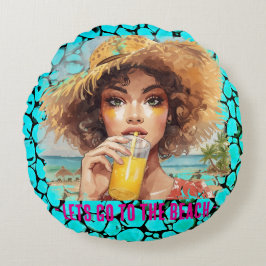 Tropical Beach, Lets Go to The Beach, Black Turquo ラウンドクッション