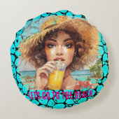 Tropical Beach, Lets Go to The Beach, Black Turquo ラウンドクッション (裏面)