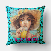 Tropical Beach,Lets Go to The Beach,Black Turquois クッション (裏面)