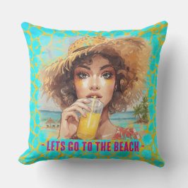 Tropical Beach, Lets Go to The Beach,Orange Turquo アウトドアクッション