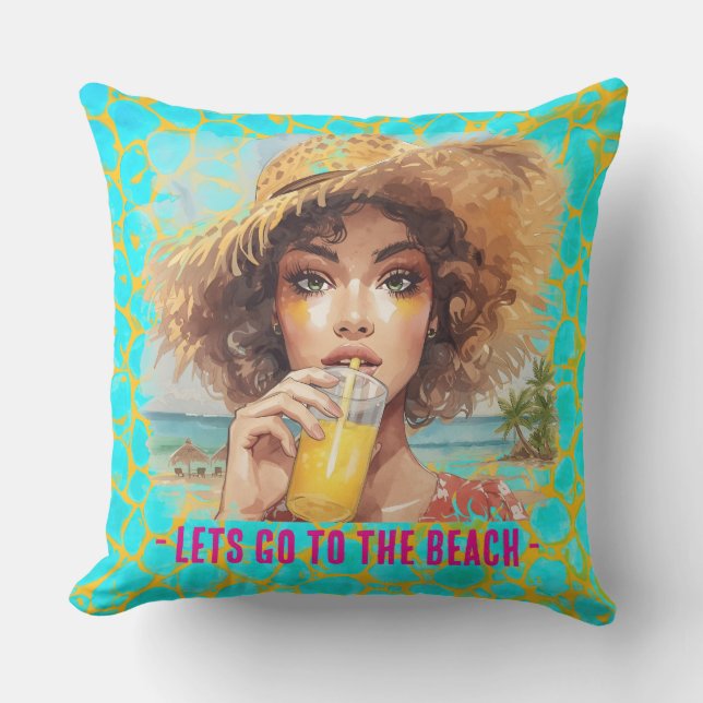 Tropical Beach, Lets Go to The Beach,Orange Turquo アウトドアクッション (正面)