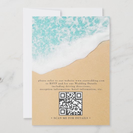Tropical Beach Palm Lights Photo QR Code Wedding 招待状 (裏面)