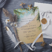 Tropical Beach Palm Lights Photo QR Code Wedding 招待状