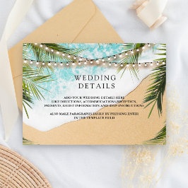 Tropical Beach Palm String Lights Wedding Details エンクロージャーカード