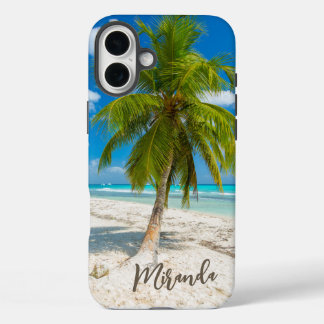 Tropical Beach Palm Tree Personalized iPhone 16 Plusケース