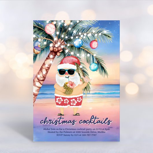 Tropical Beach Palm Tree Santa Christmas Cocktails 招待状