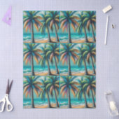 Tropical Beach Palm Trees Chalk-Pastel Decoupage  薄葉紙 (クラフト)
