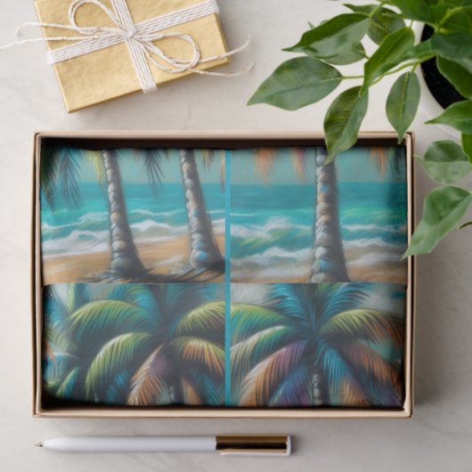 Tropical Beach Palm Trees Chalk-Pastel Decoupage  薄葉紙 (ギフト)