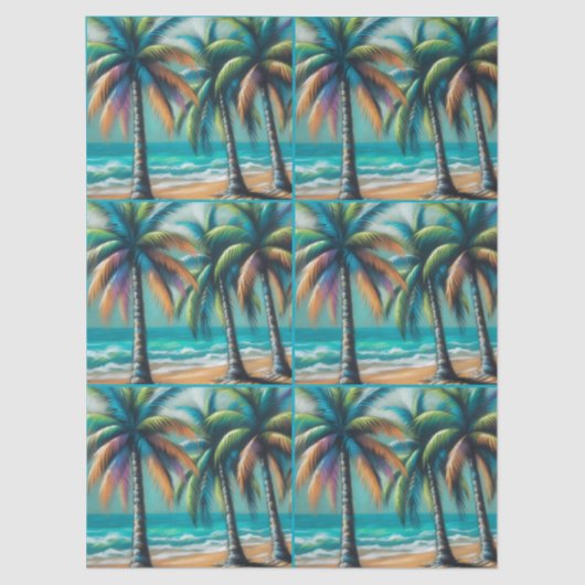 Tropical Beach Palm Trees Chalk-Pastel Decoupage  薄葉紙 (正面)