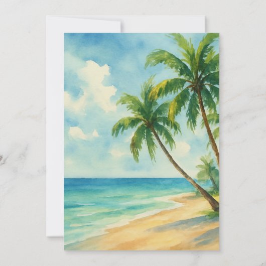 Tropical Beach Palm Trees Destination Wedding 招待状 (裏面)