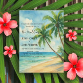 Tropical Beach Palm Trees Destination Wedding 招待状
