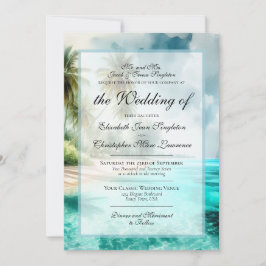 Tropical Beach & Palm Trees Formal Wedding 招待状
