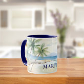 Tropical beach palm trees name blue マグカップ