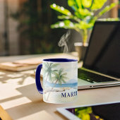 Tropical beach palm trees name blue マグカップ