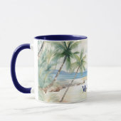 Tropical beach palm trees name blue マグカップ (左)